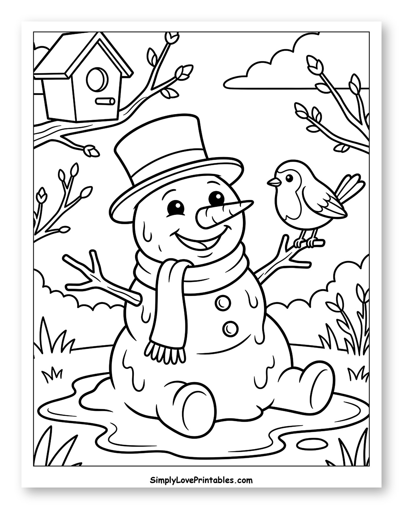 Cheerful Melting Snowman Welcoming Spring