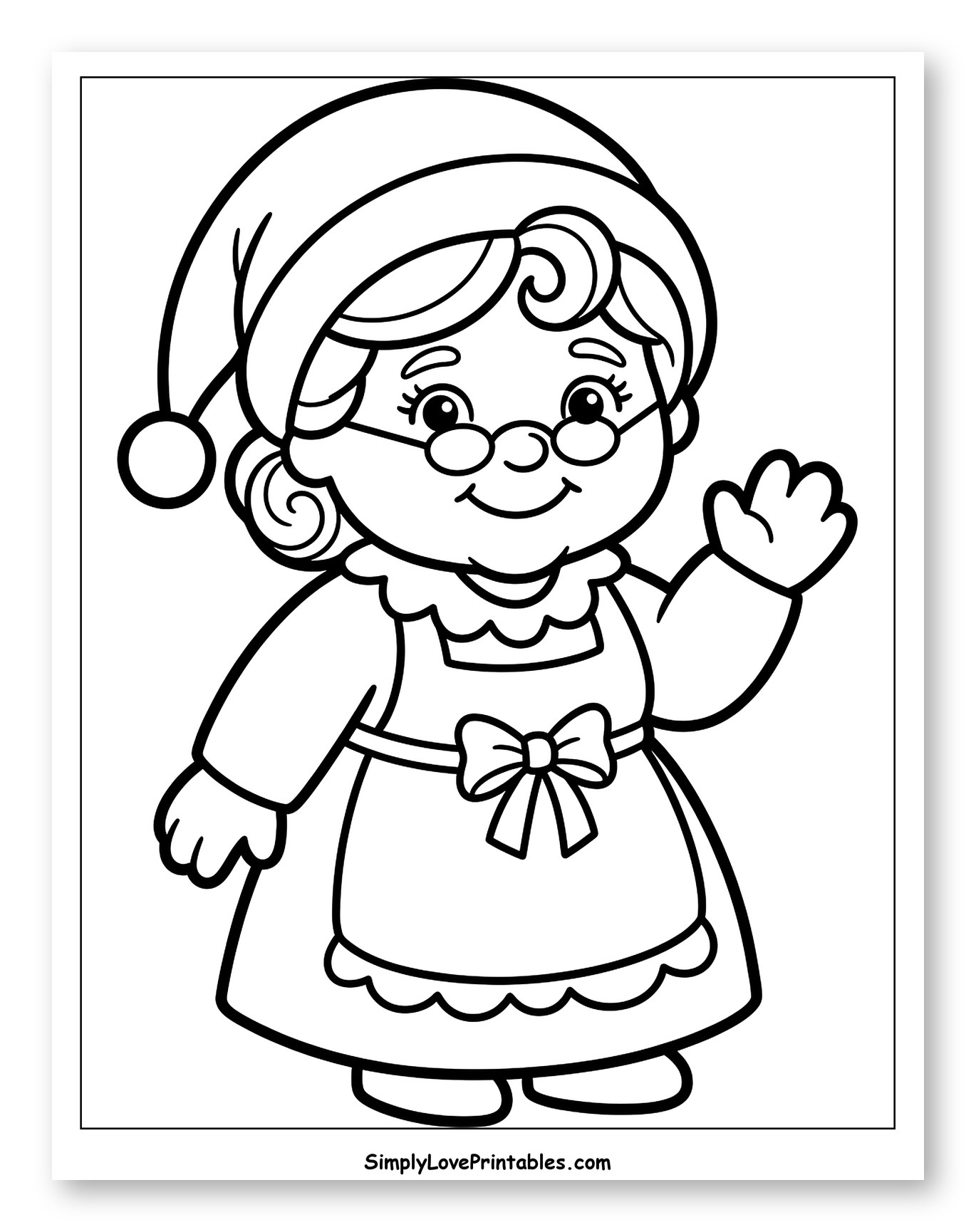 Cheerful Mrs. Claus Waving Her Hand Coloring Page for Toddlers