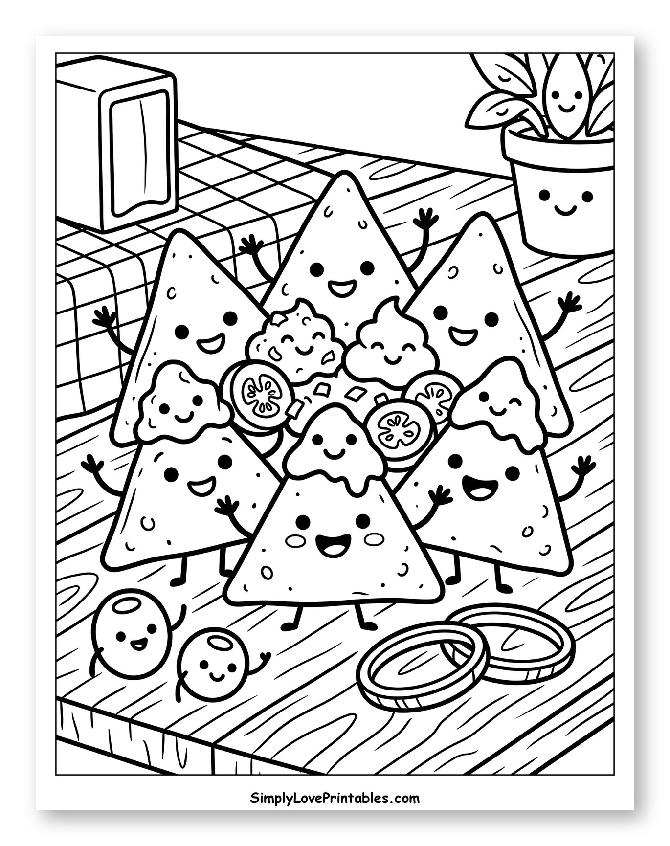 Cheerful Nachos with Olives and Onions to Color for Kids