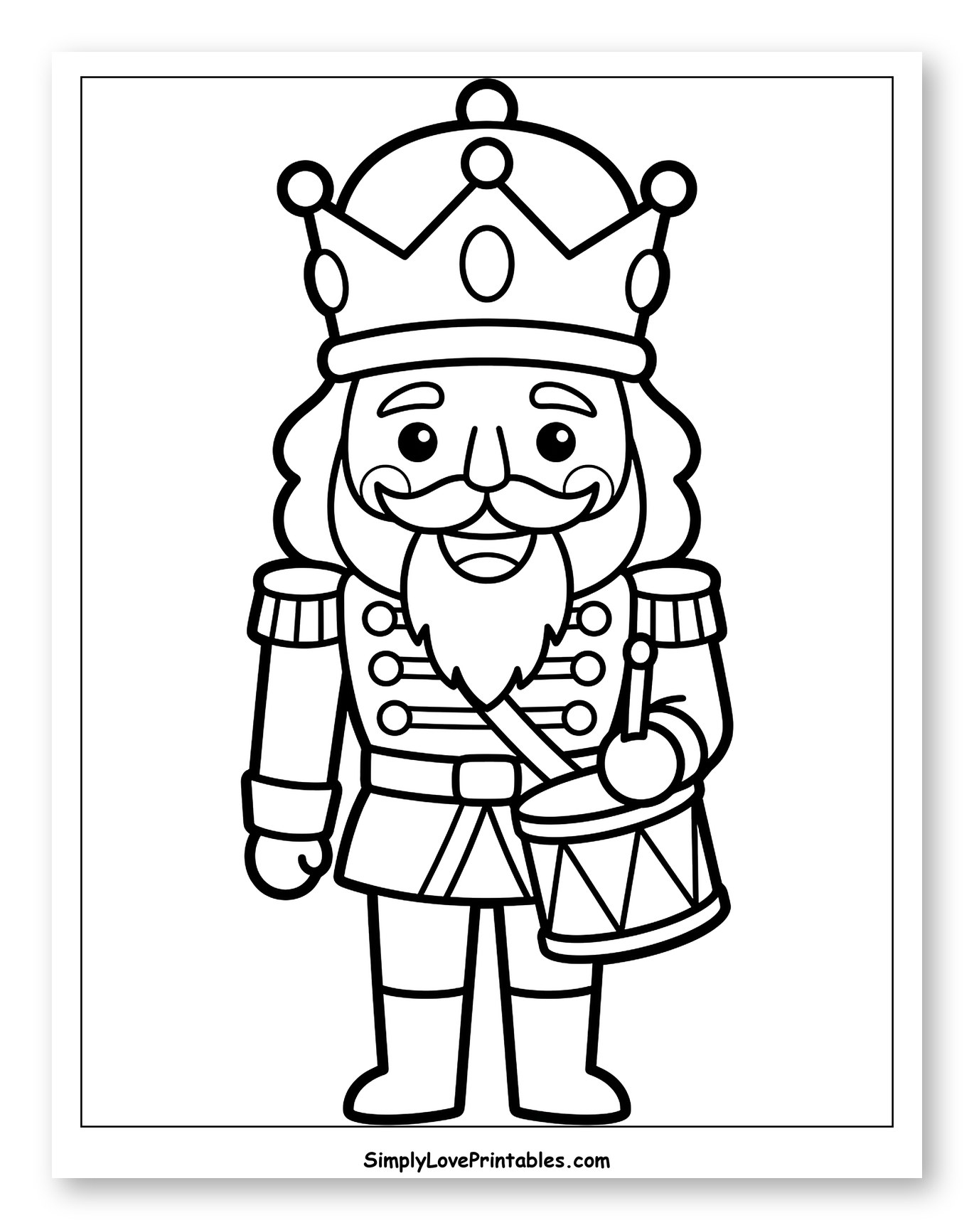 Cheerful Nutcracker King Playing a Drum to Color for Toddlers