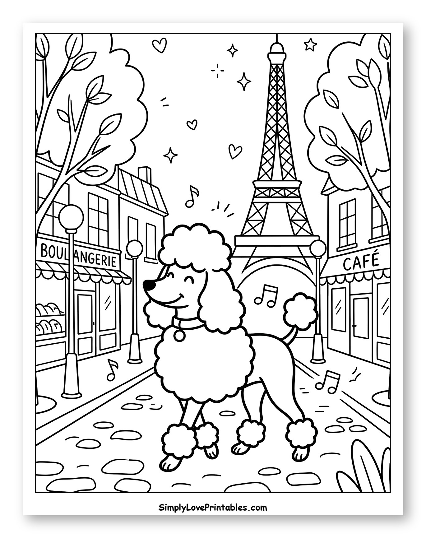 Cheerful Poodle in Paris by Eiffel Tower