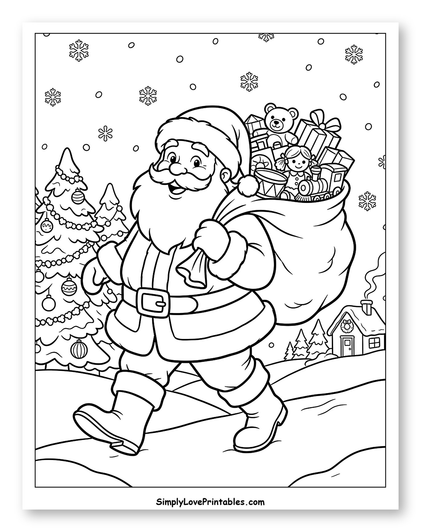 Cheerful Santa Claus Carrying a Sack of Toys