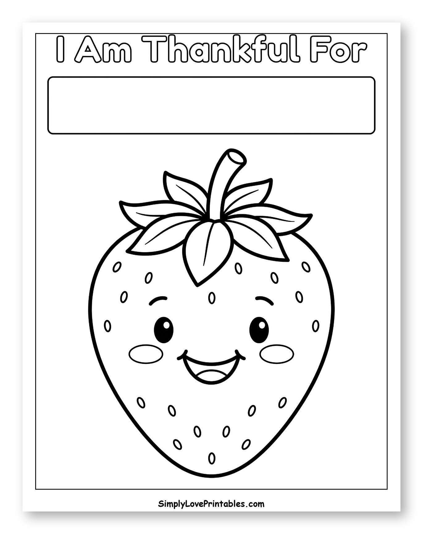 Cheerful Smiling Strawberry Gratitude Prompt Coloring Sheet for Toddlers
