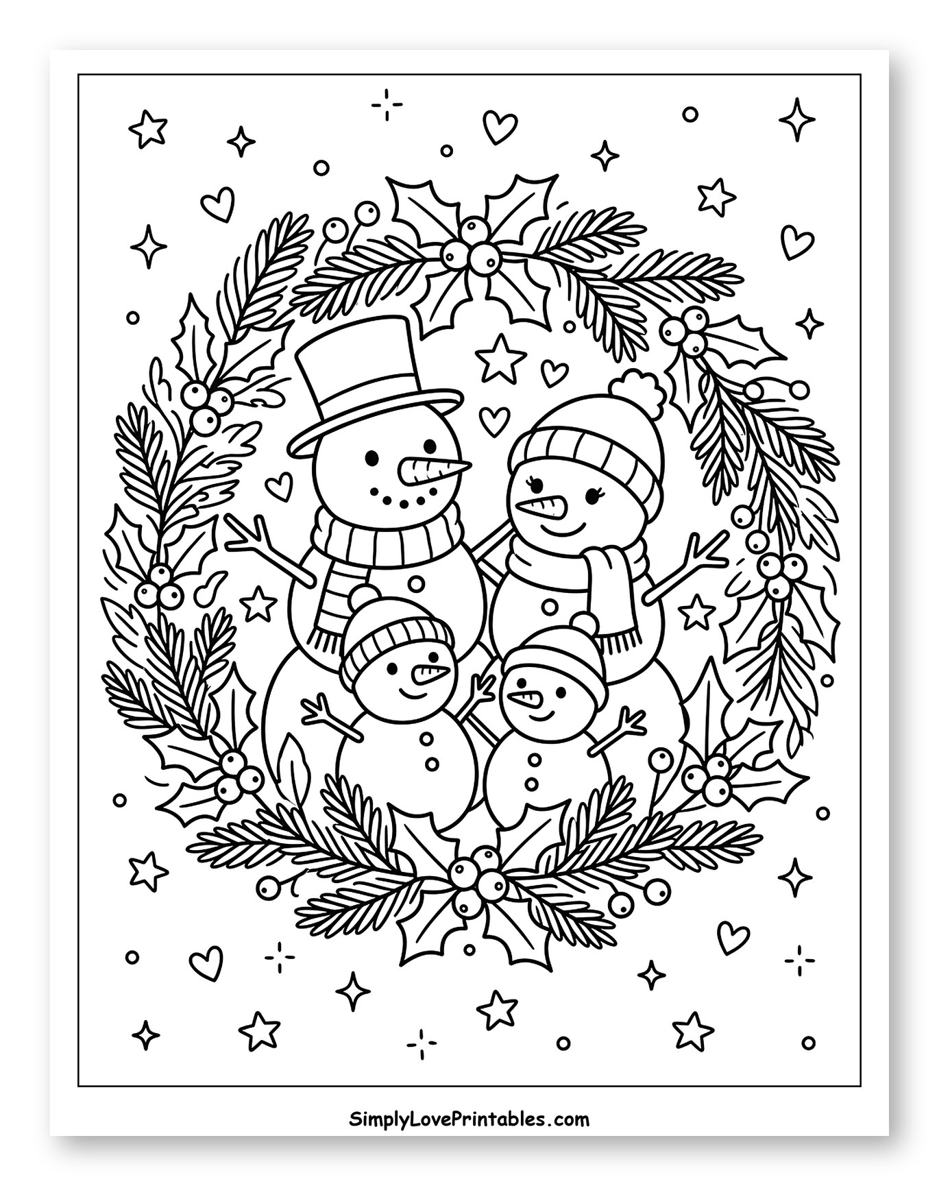 Cheerful Snowman Family Inside a Festive Wreath