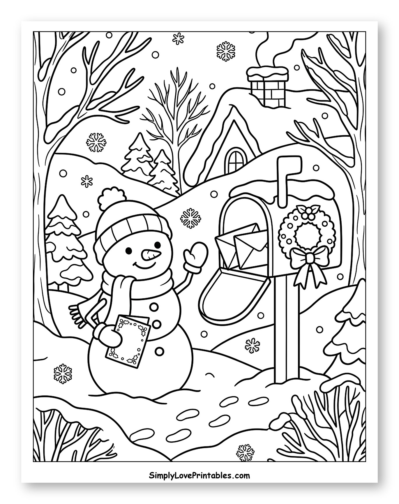 Cheerful Snowman Sending Mail in Winter