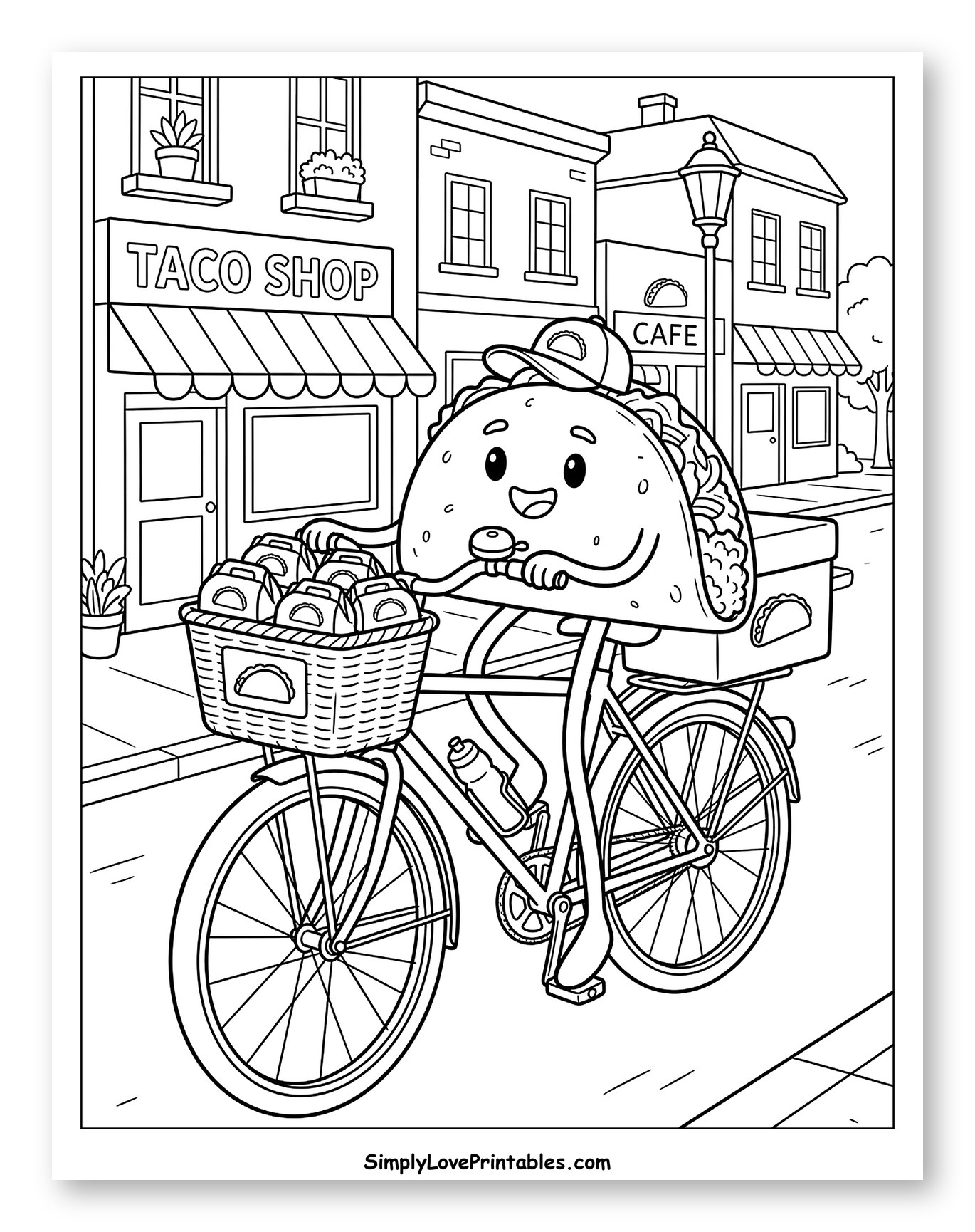 Cheerful Taco on a Bicycle Delivery to Color for Kids