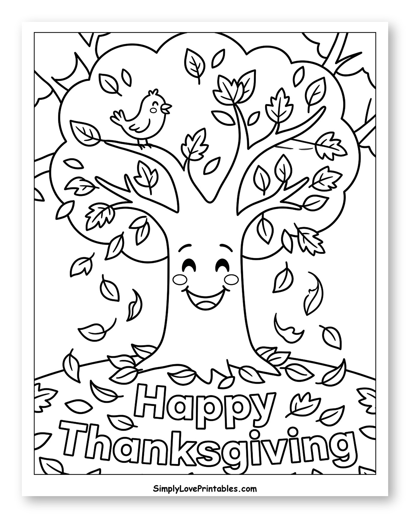 Cheerful Tree and Bird, Happy Thanksgiving