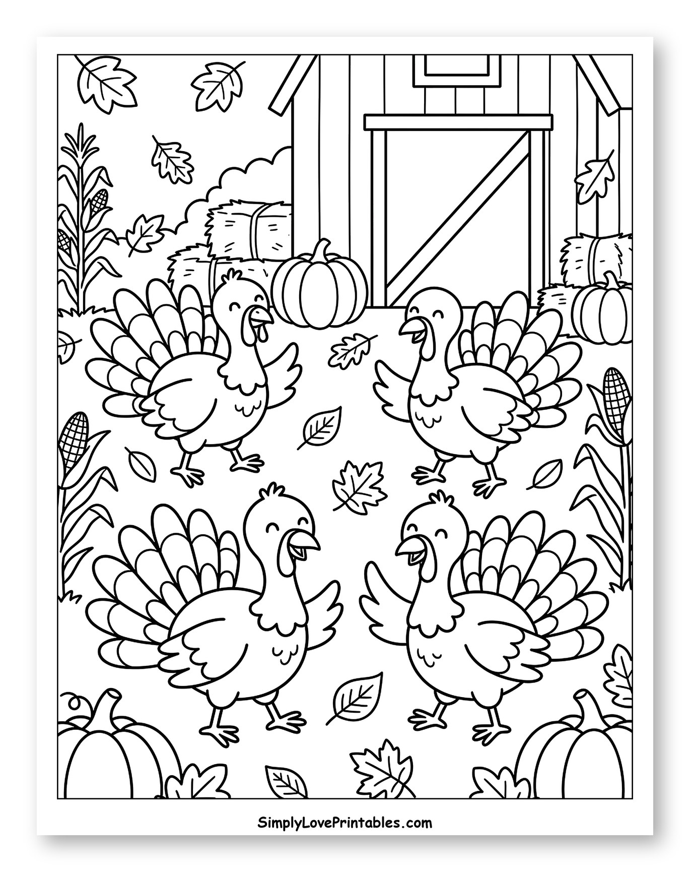 Cheerful Turkeys Celebrating Harvest near the Barn
