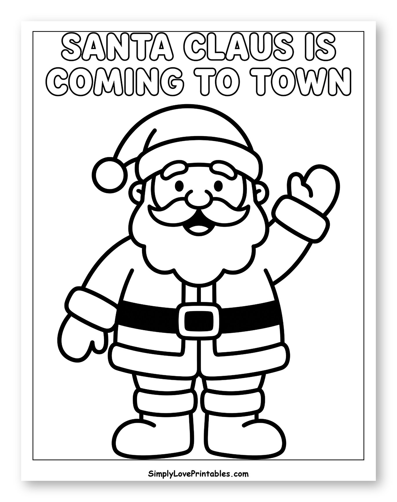 Cheerful Waving Santa Claus with Christmas Greeting Coloring Page for Toddlers