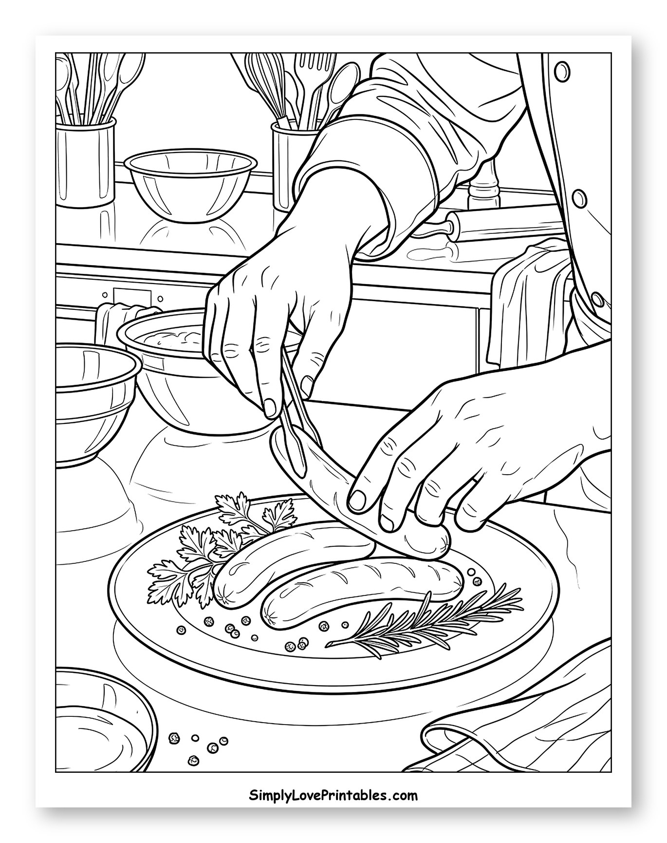 Chef Arranging Sausages on a Plate