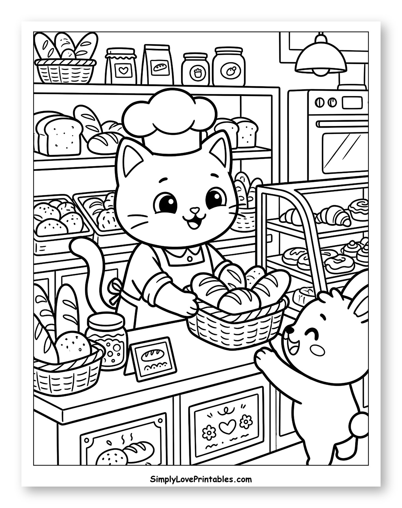 Chef Cat Selling Bread to a Bunny