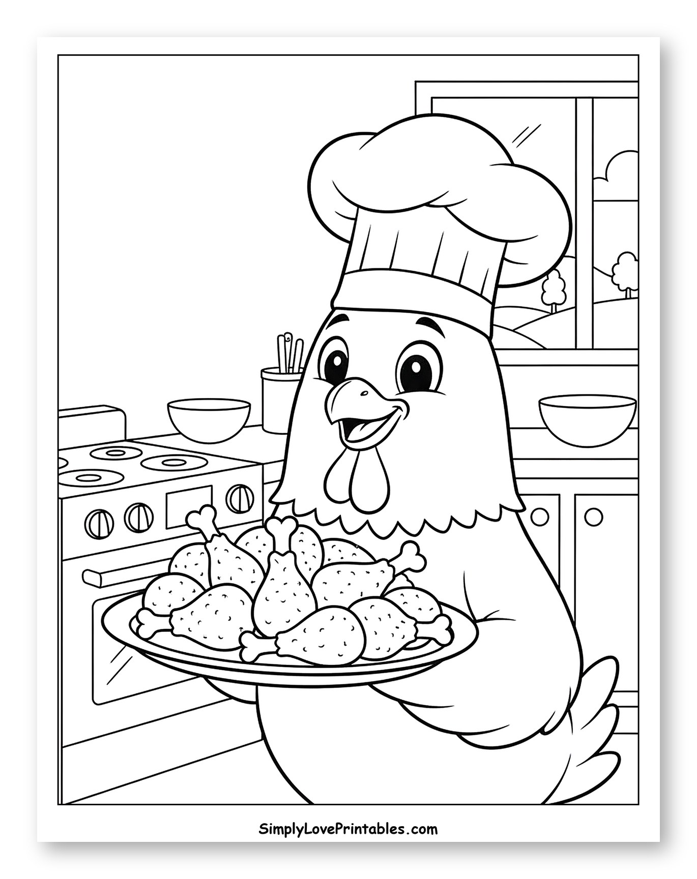 Chef Chicken Holding Fried Chicken Platter