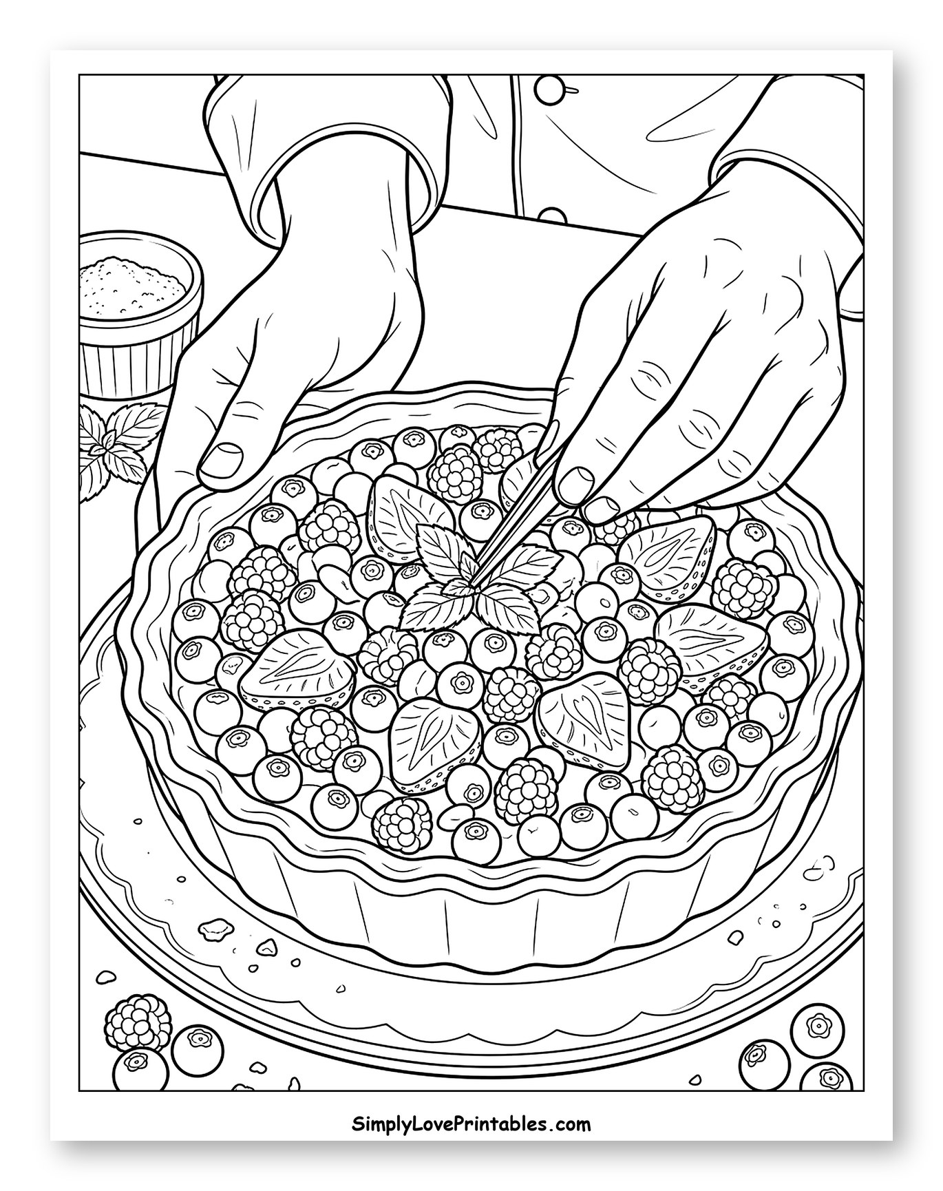 Chef Decorating Berry Pie with Mint