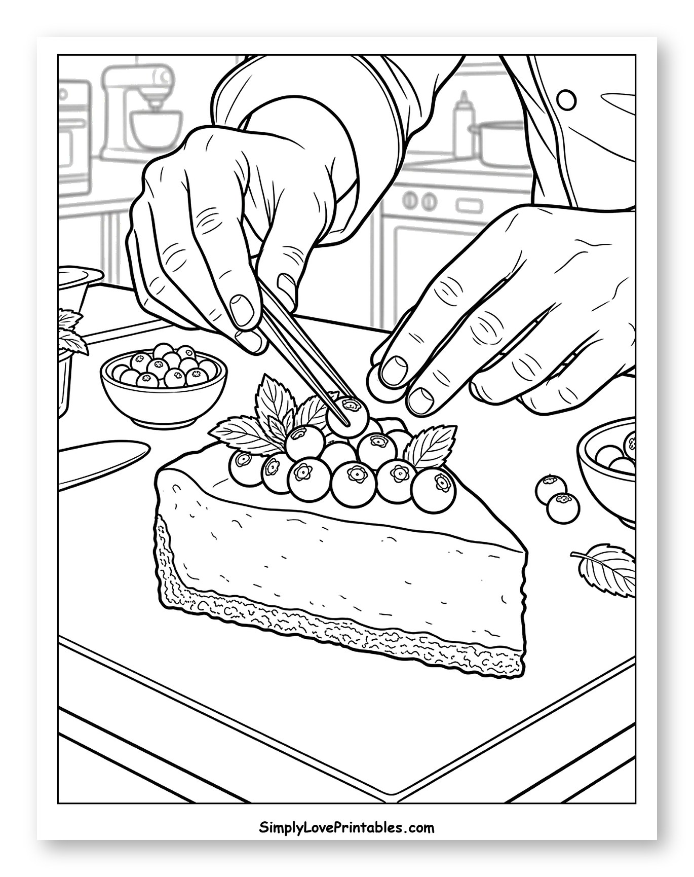 Chef Decorating Cheesecake with Blueberries