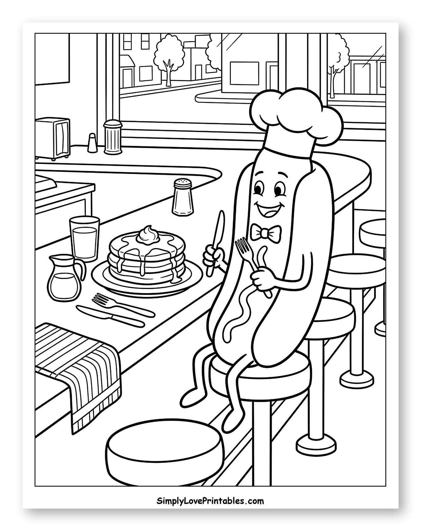Chef Hot Dog Eating Pancakes at Diner