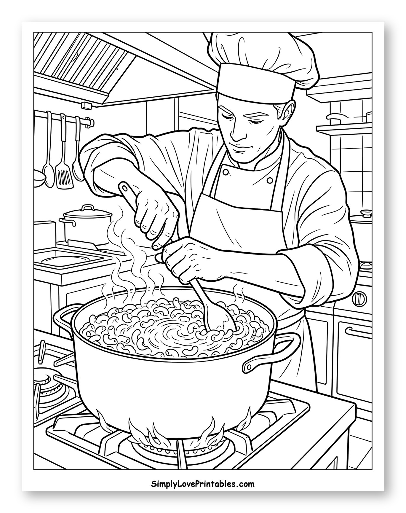 Chef Preparing Macaroni and Cheese Coloring Sheet