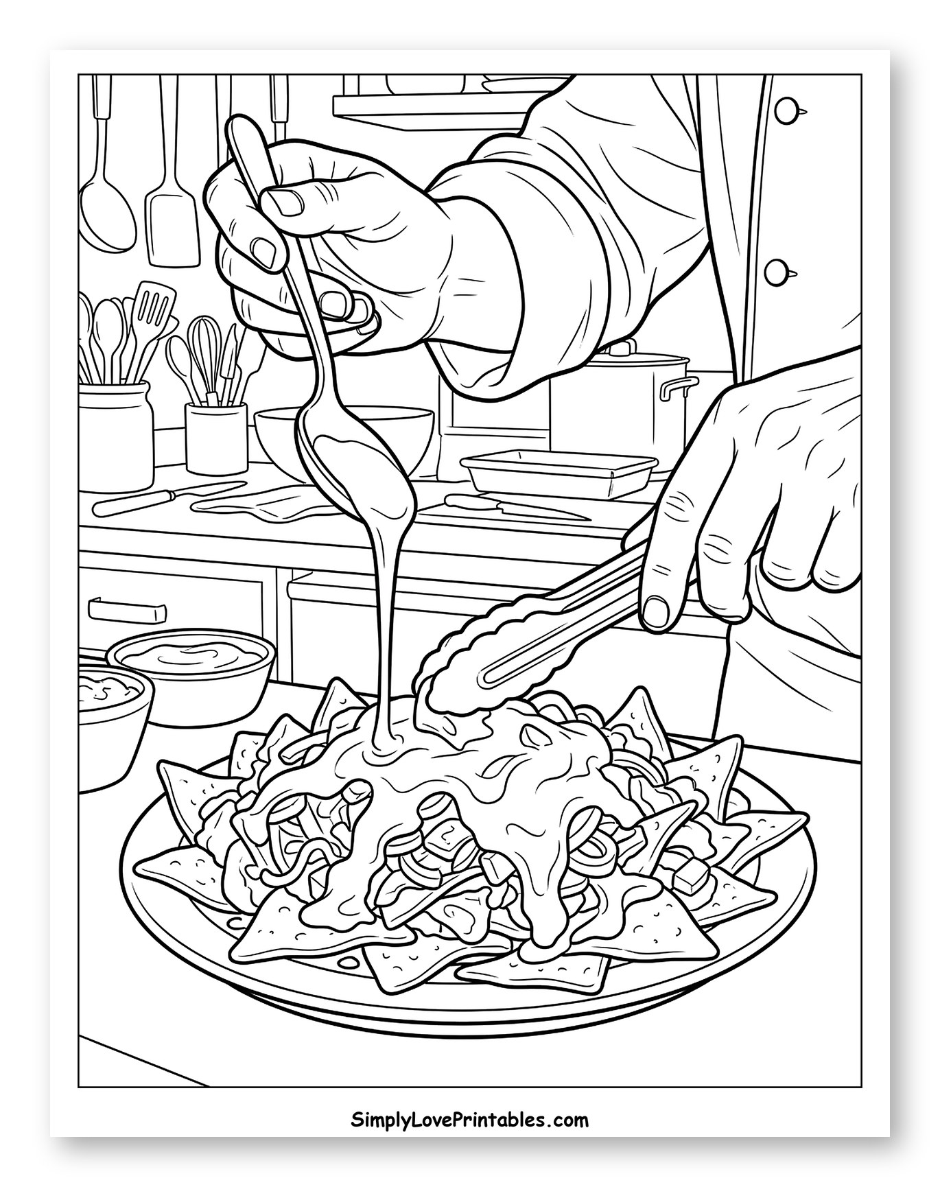 Chef Preparing Nachos with Cheese Sauce