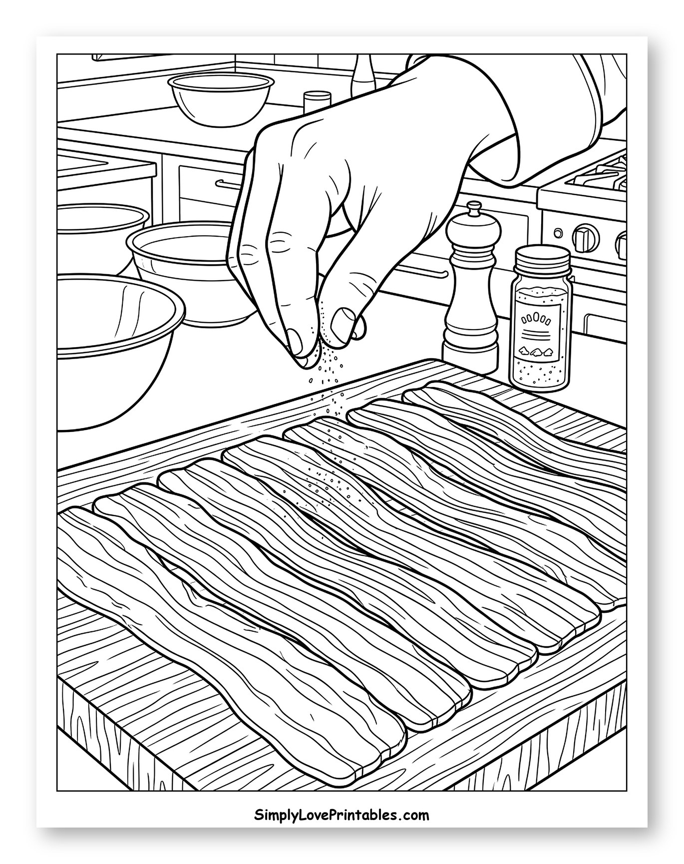 Chef Seasoning Bacon on a Cutting Board