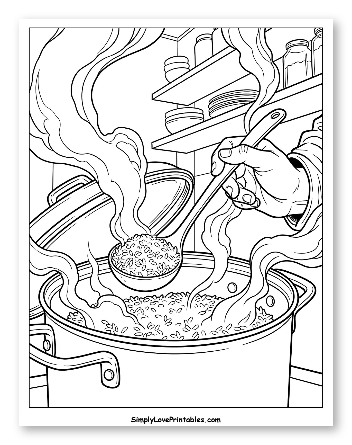 Chef Stirring Steaming Rice in a Pot