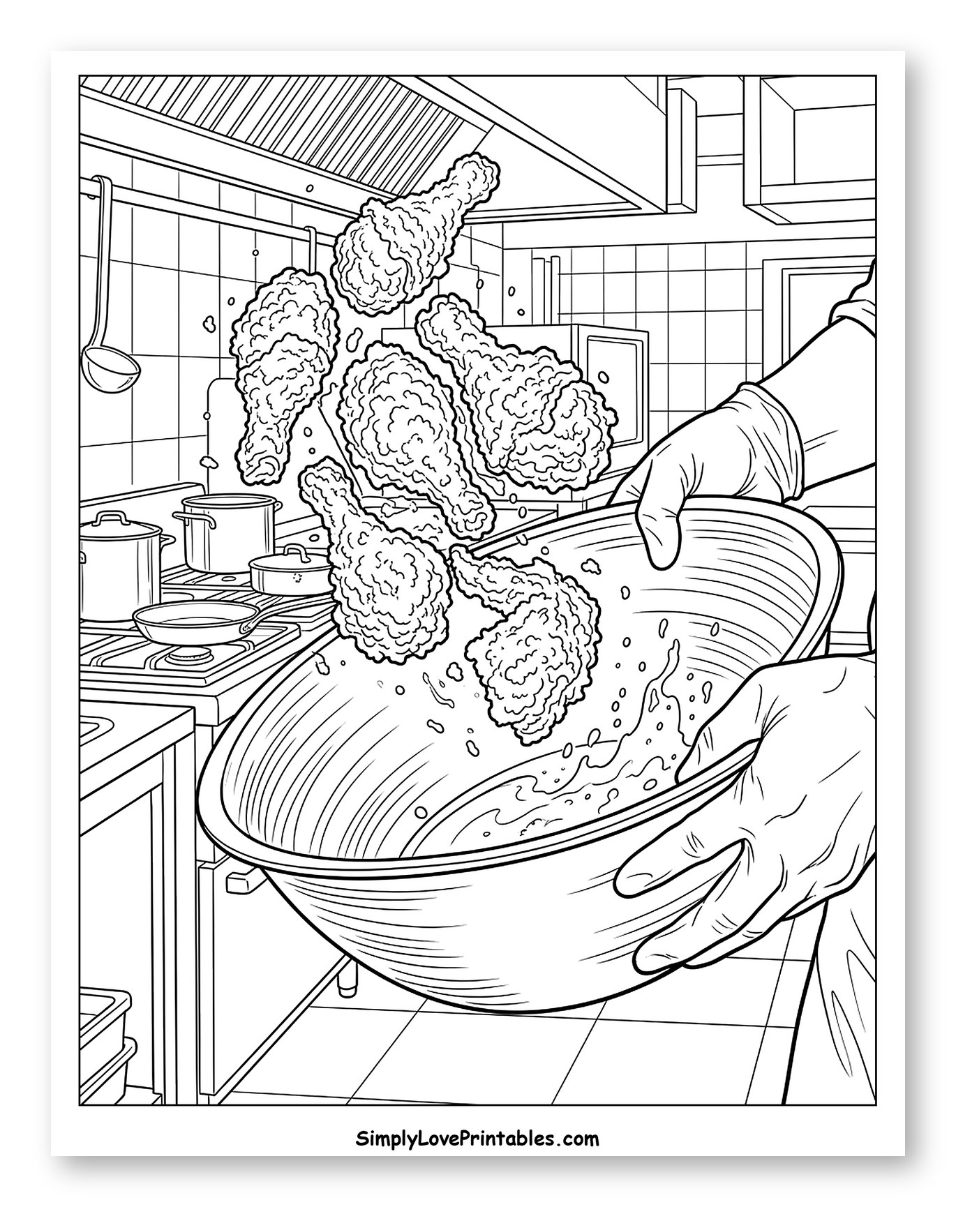 Chef Tossing Fried Chicken in a Kitchen Bowl to Color