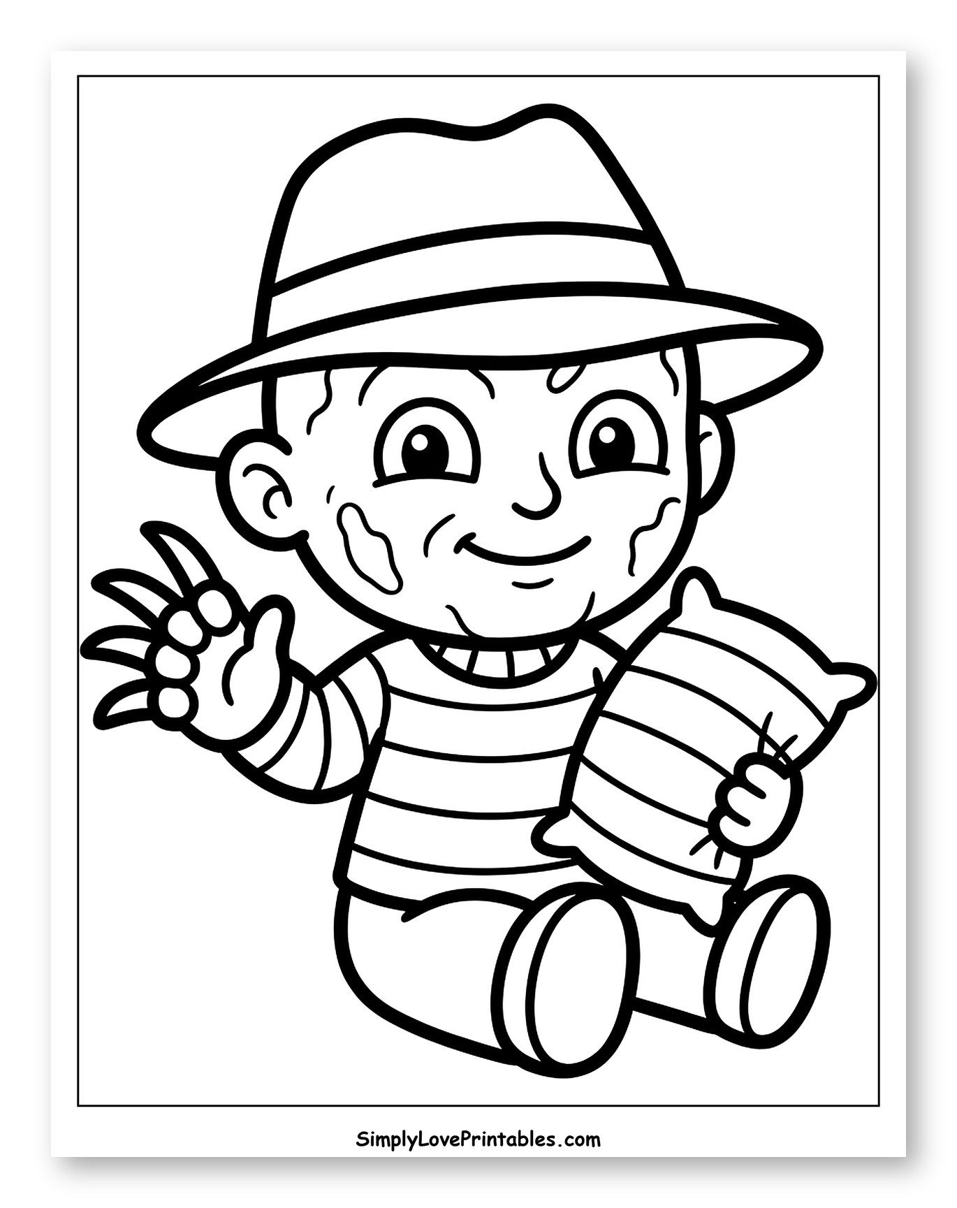 Chibi Freddy Krueger Holding a Striped Pillow