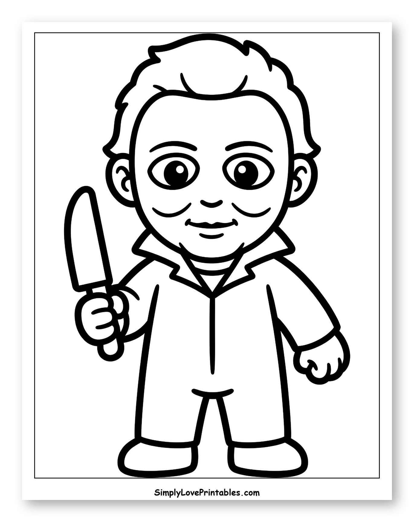 Chibi Michael Myers Holding a Knife to Color for Toddlers