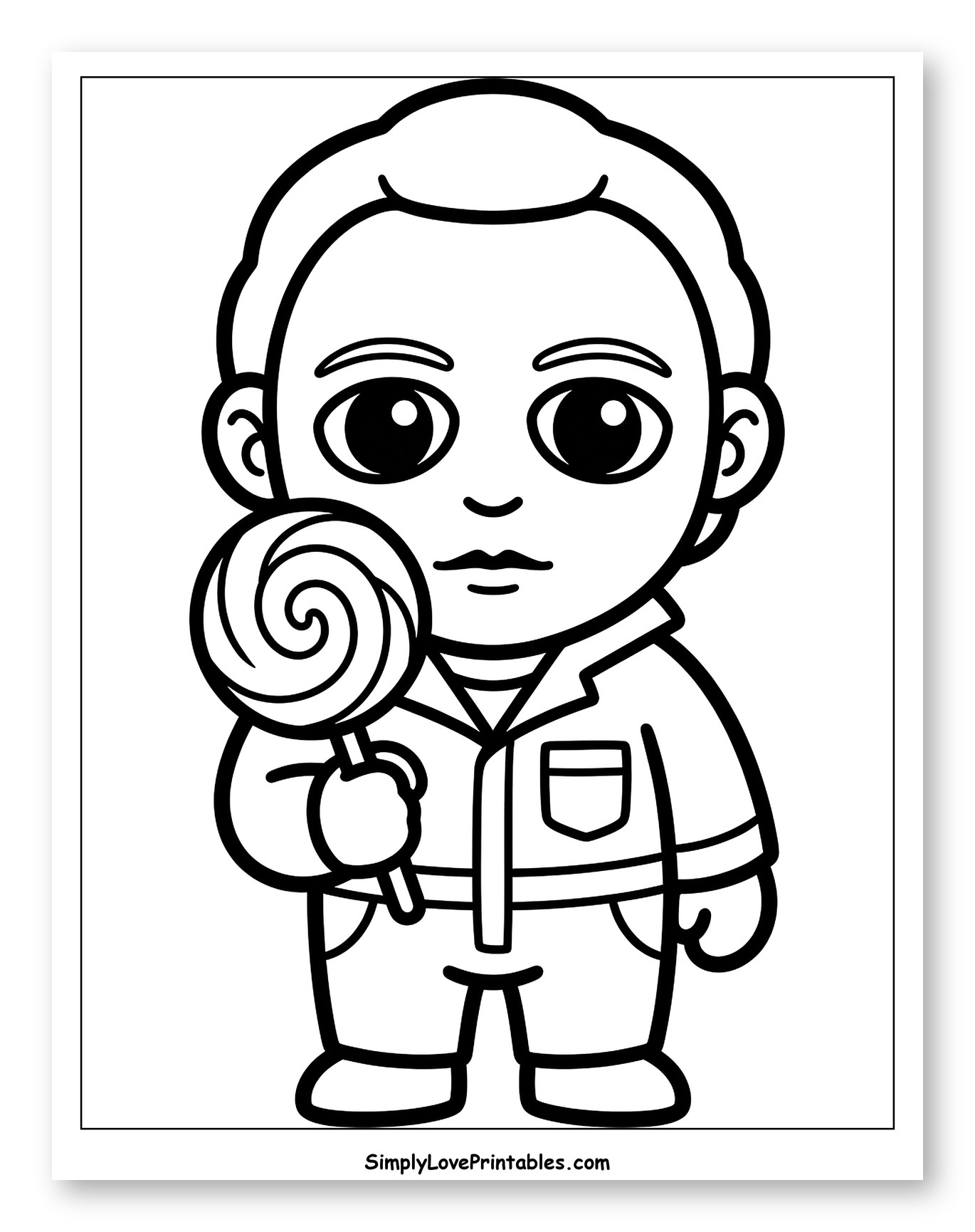 Chibi Michael Myers Holding a Lollipop Coloring Sheet for Toddlers
