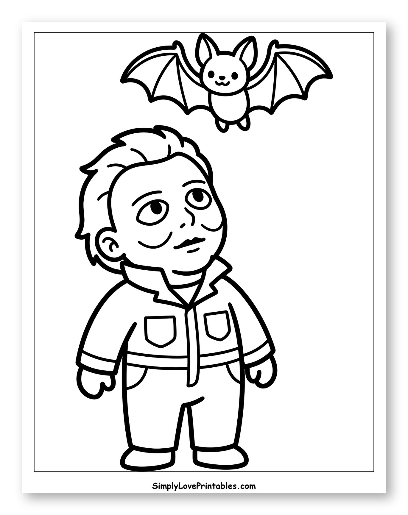 Chibi Michael Myers Looking Up at a Cute Bat