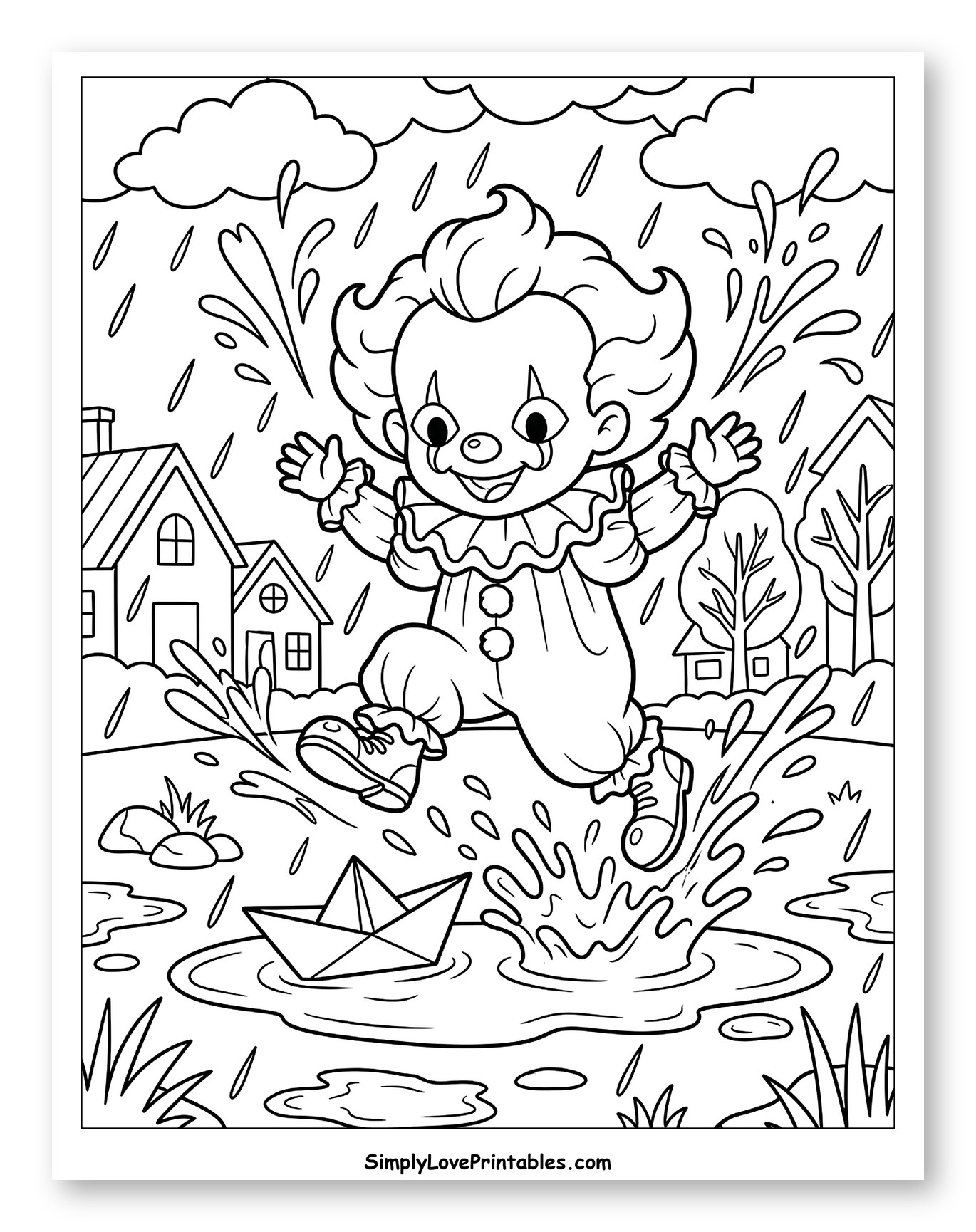 Chibi Pennywise Jumping in Rain Puddle with Boat