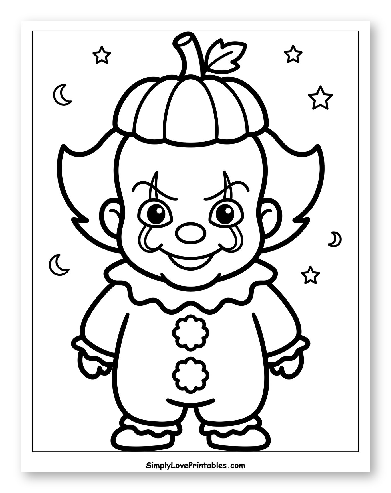 Chibi Pumpkin Clown with Stars and Moons