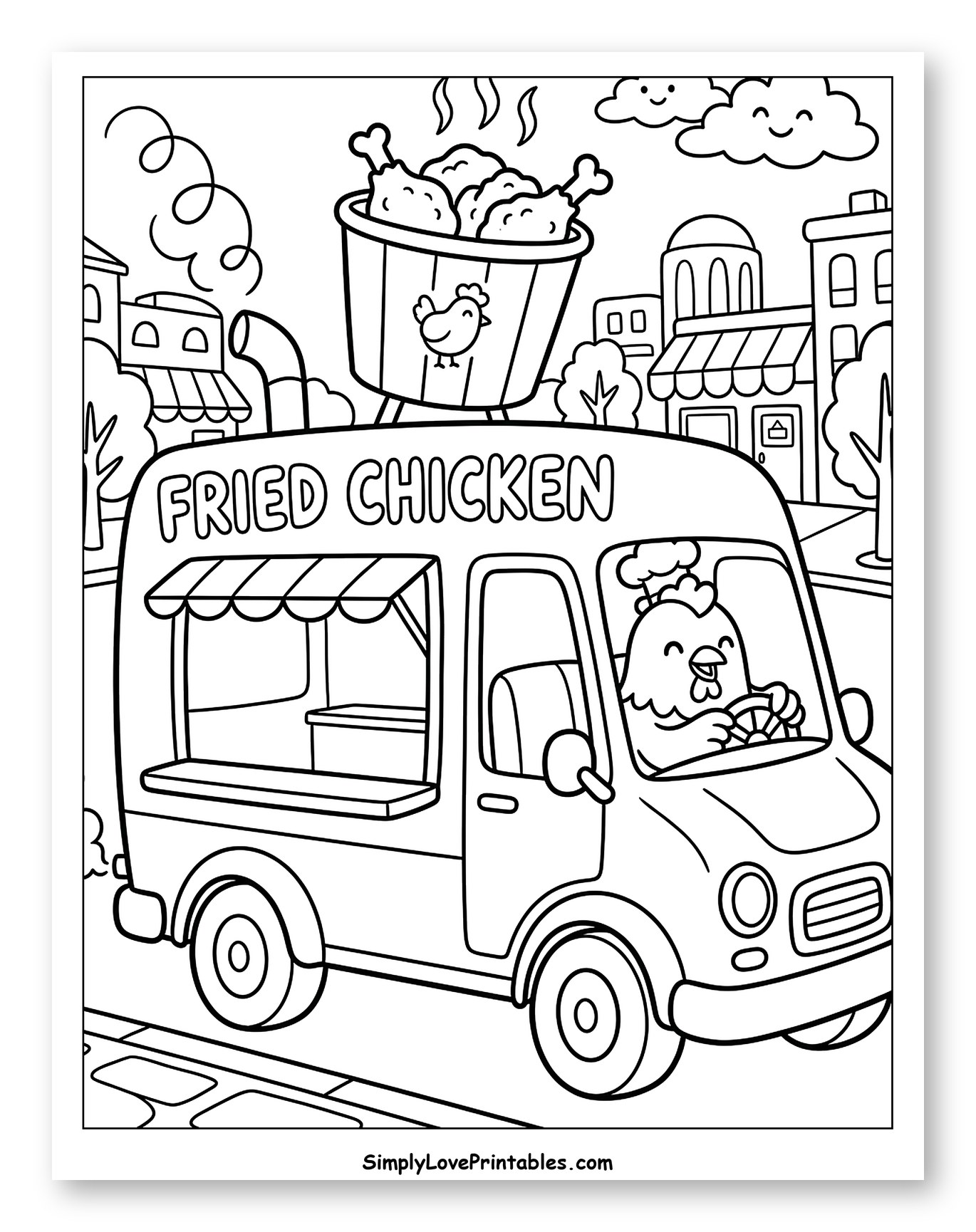 Chicken Chef Driving Fried Chicken Food Truck