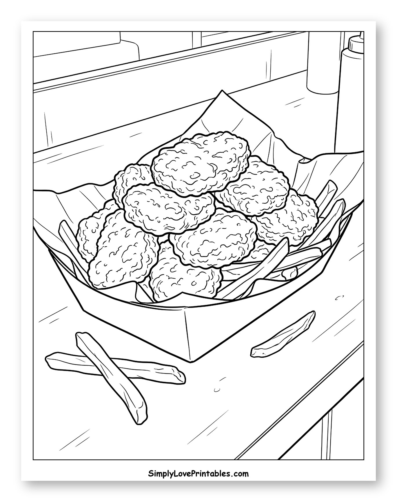 Chicken Nuggets and Fries on a Counter Coloring Page