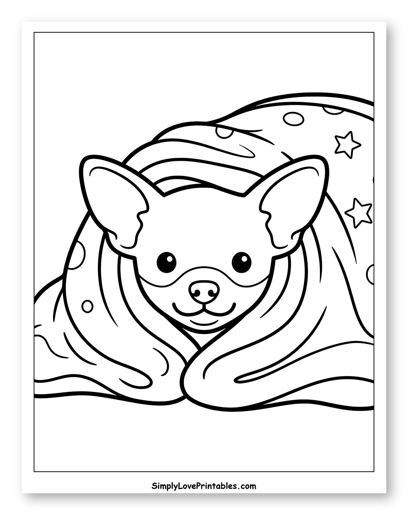 Chihuahua Wrapped in a Starry Blanket Coloring Sheet for Toddlers