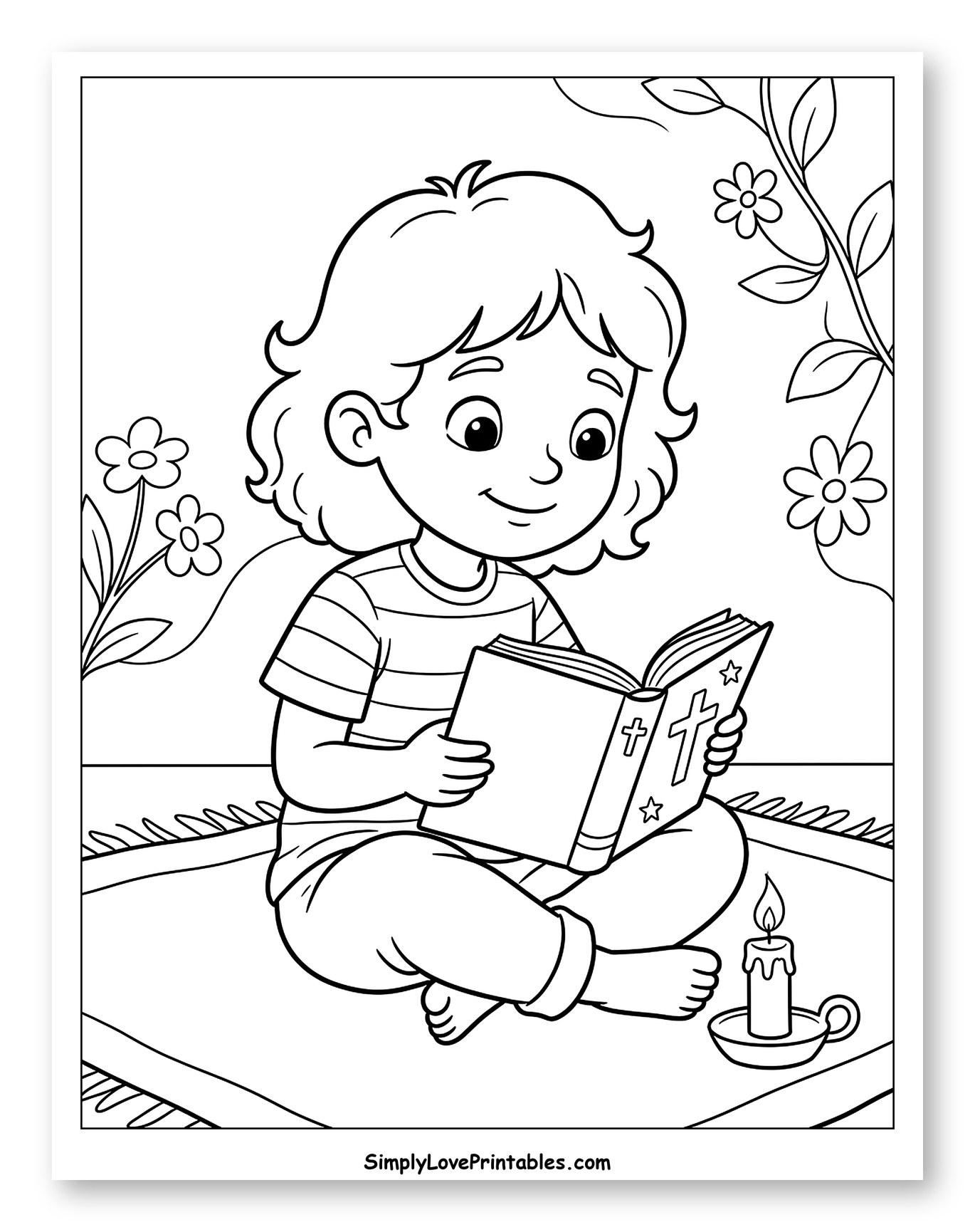 Child Reading Bible with Candle