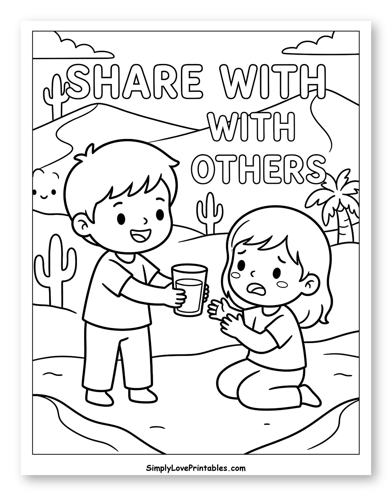 Child Sharing Water in Desert