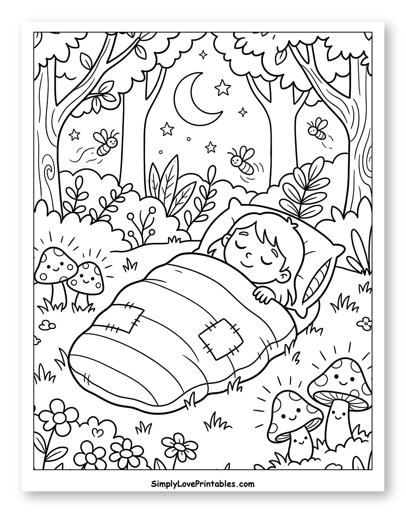 Child Sleeping in a Sleeping Bag in Forest