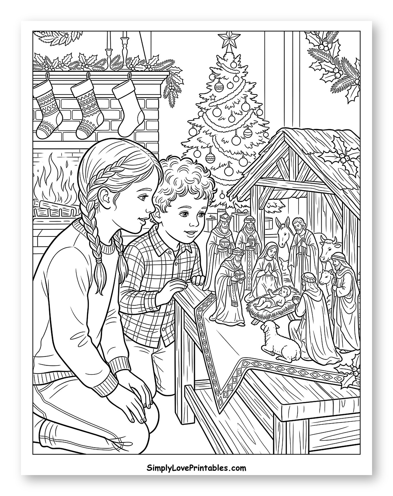 Children Admiring Christmas Nativity Scene