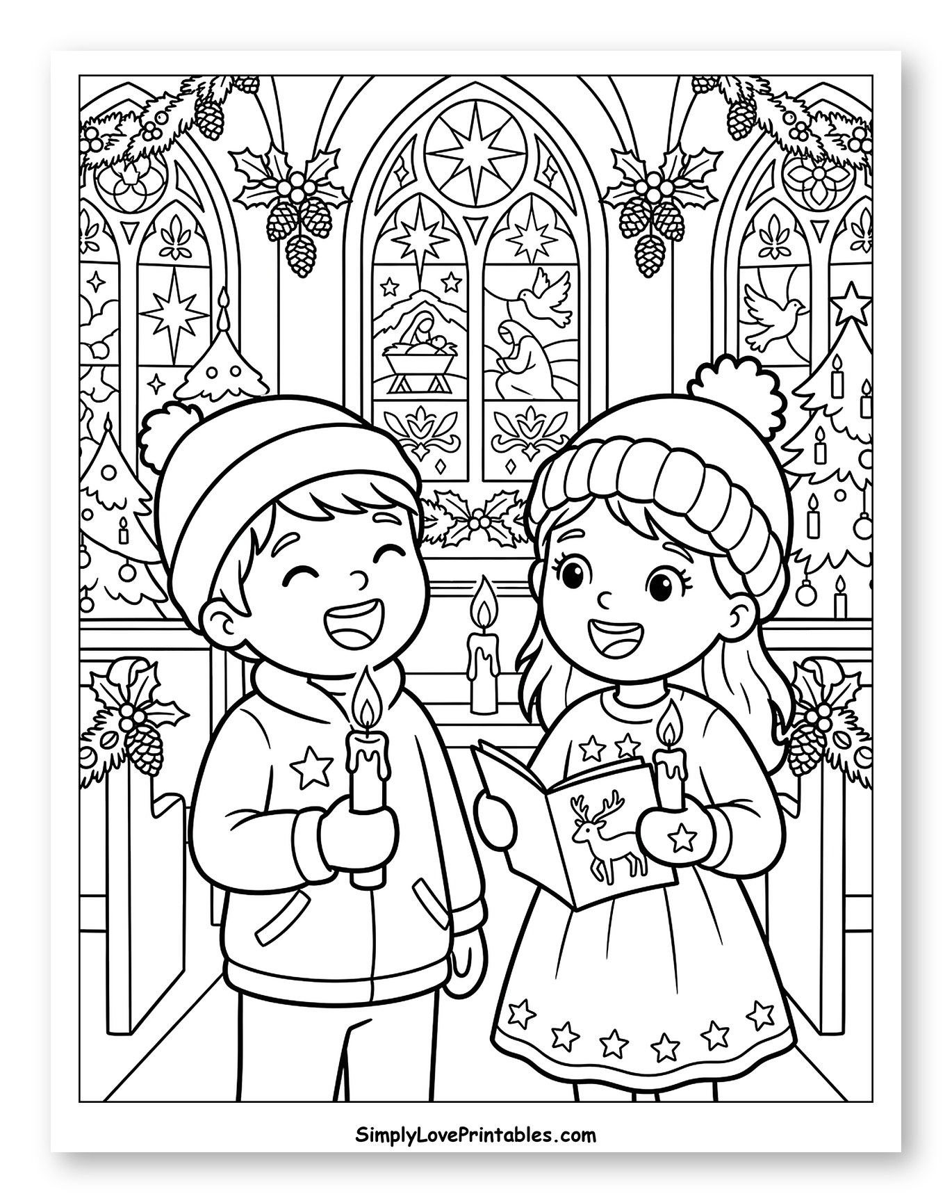 Children Caroling in a Church on Christmas