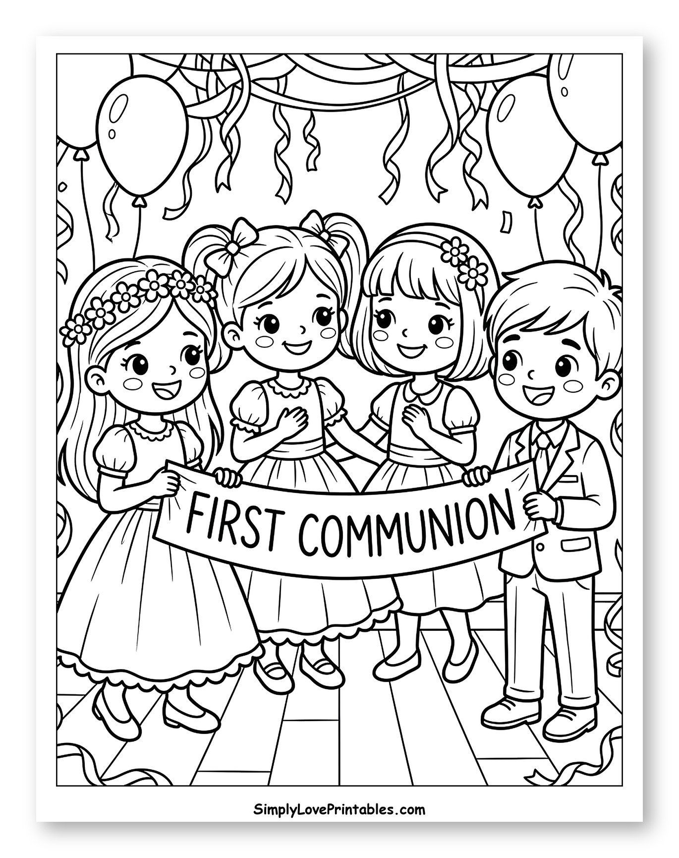 Children Celebrating First Communion Coloring Sheet for Kids