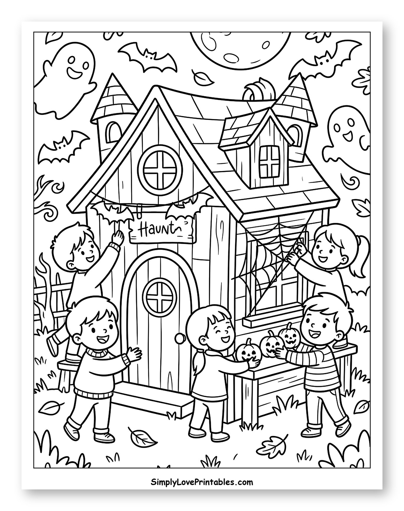 Children Decorating a Playhouse for Halloween