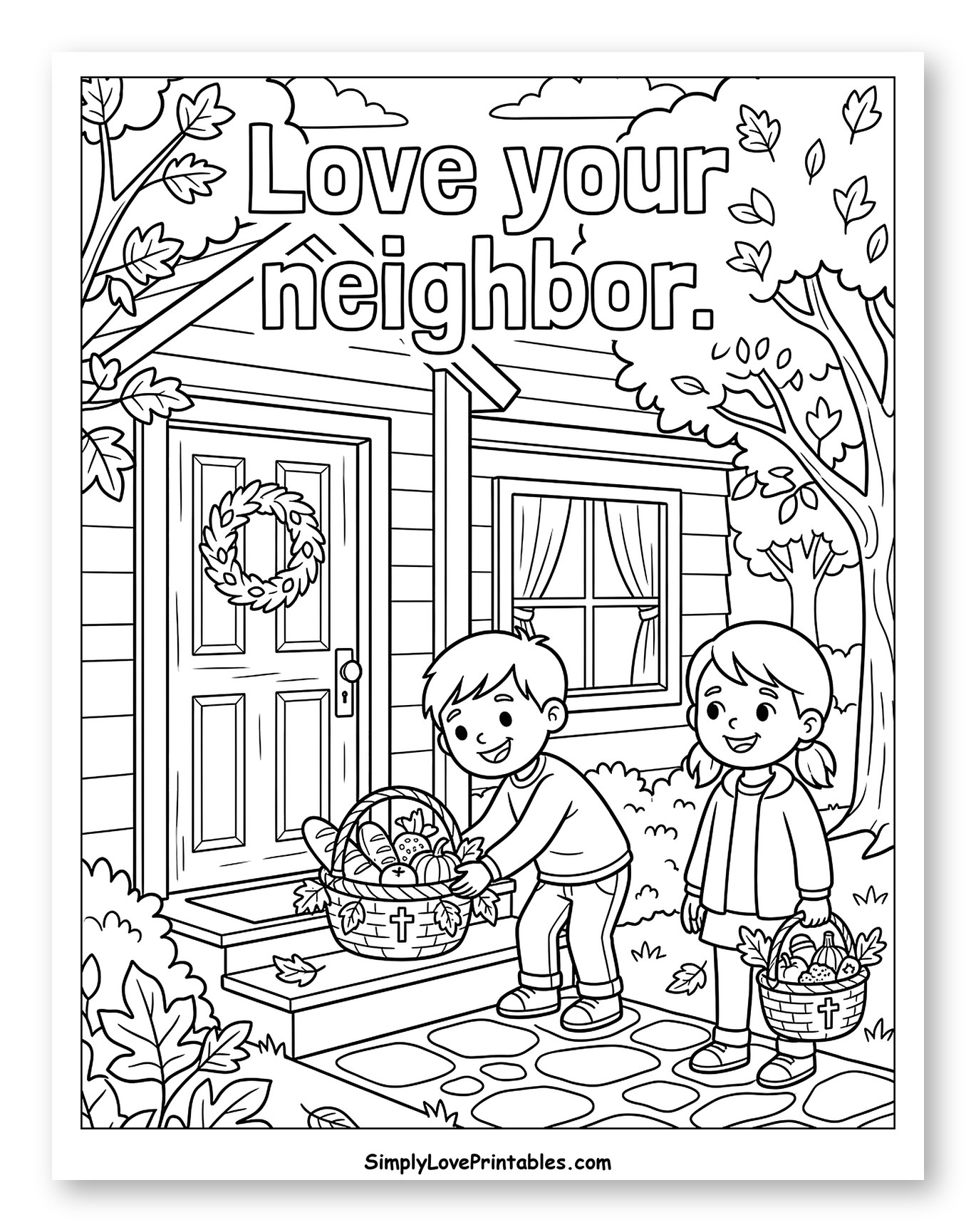 Children Delivering Baskets of Food to Neighbor to Color for Kids