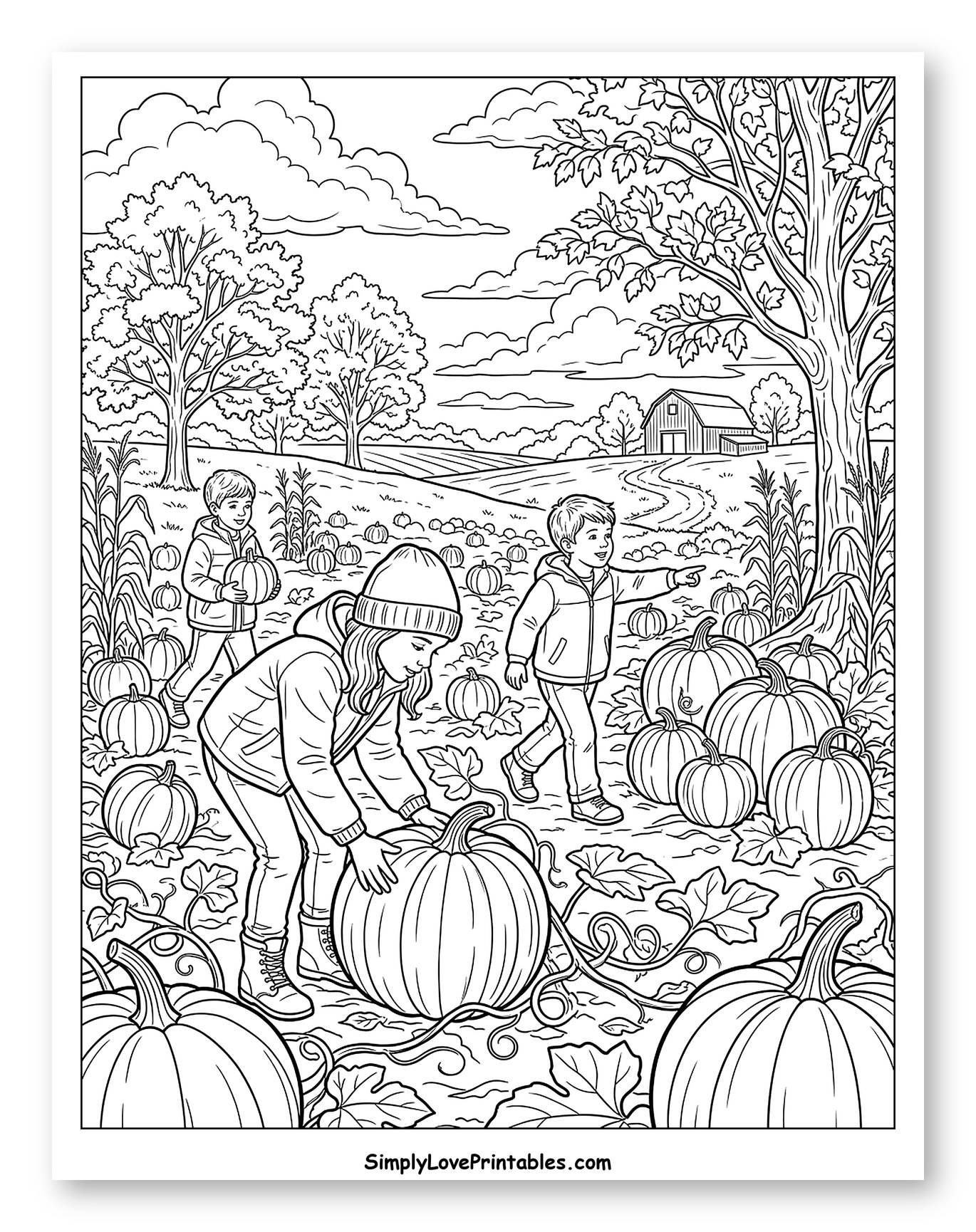 Children Exploring a Sunny Pumpkin Patch