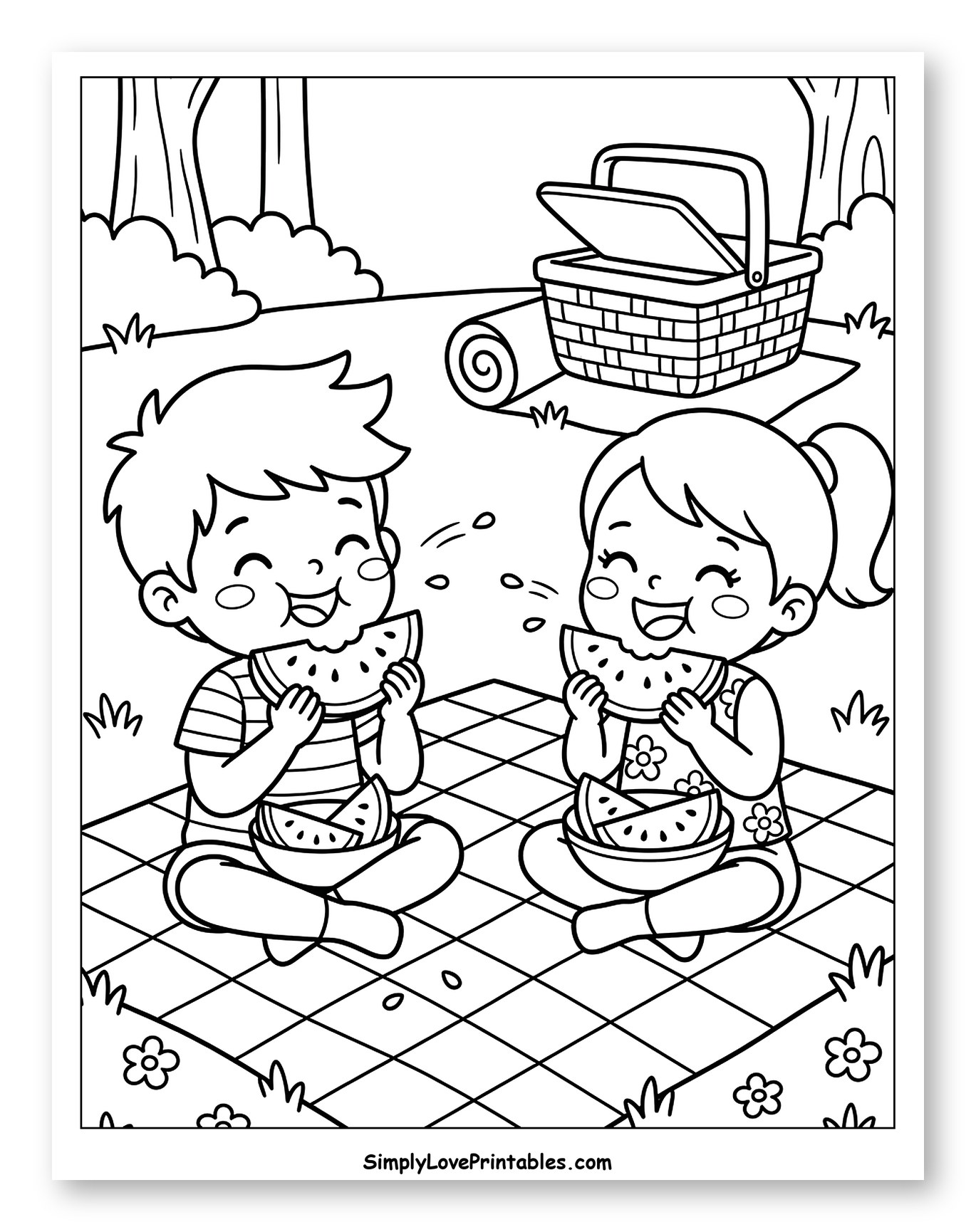Children Having a Picnic and Eating Watermelon