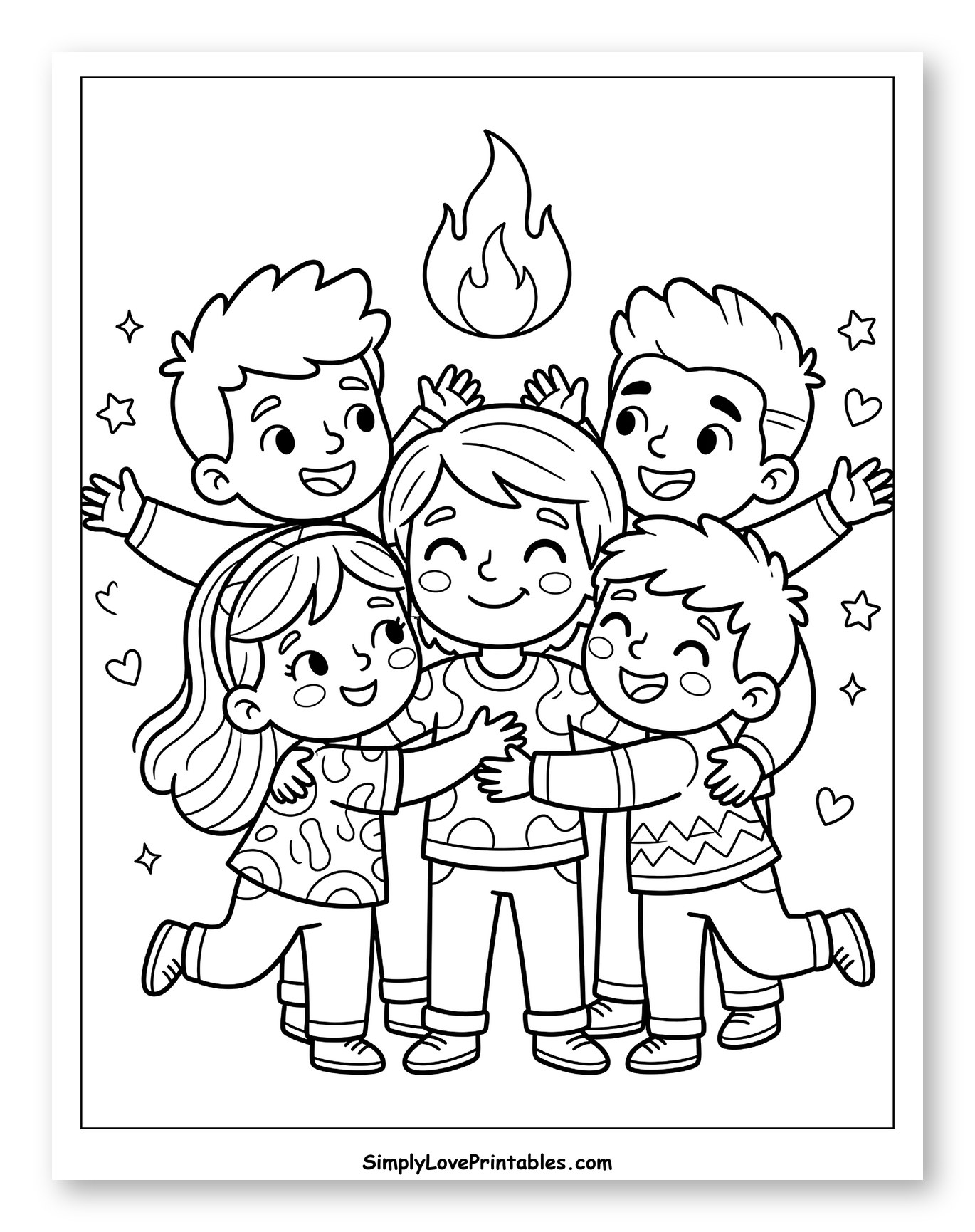 Children Hugging with Pentecost Flame