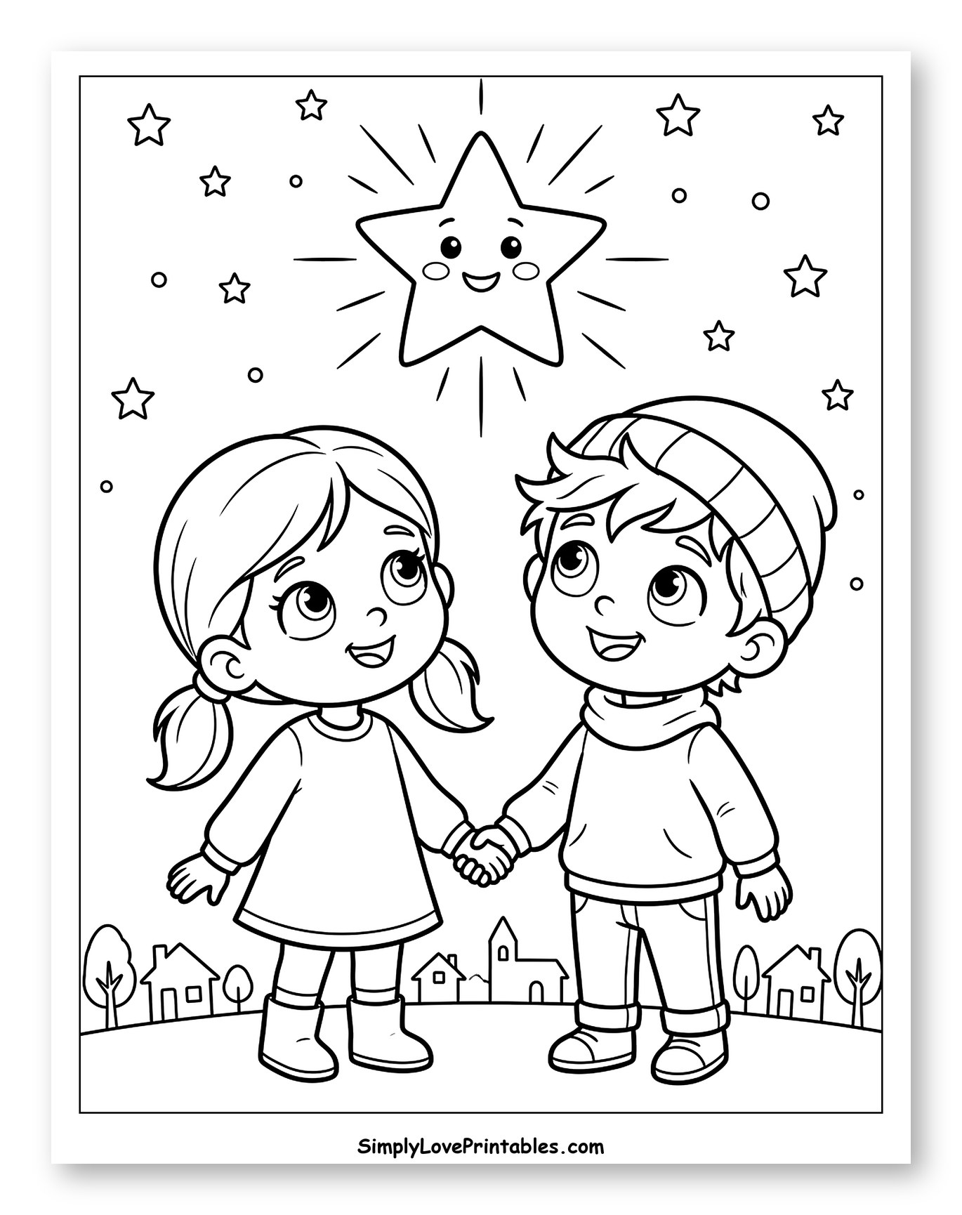 Children Looking at a Smiling Star Coloring Sheet for Kids