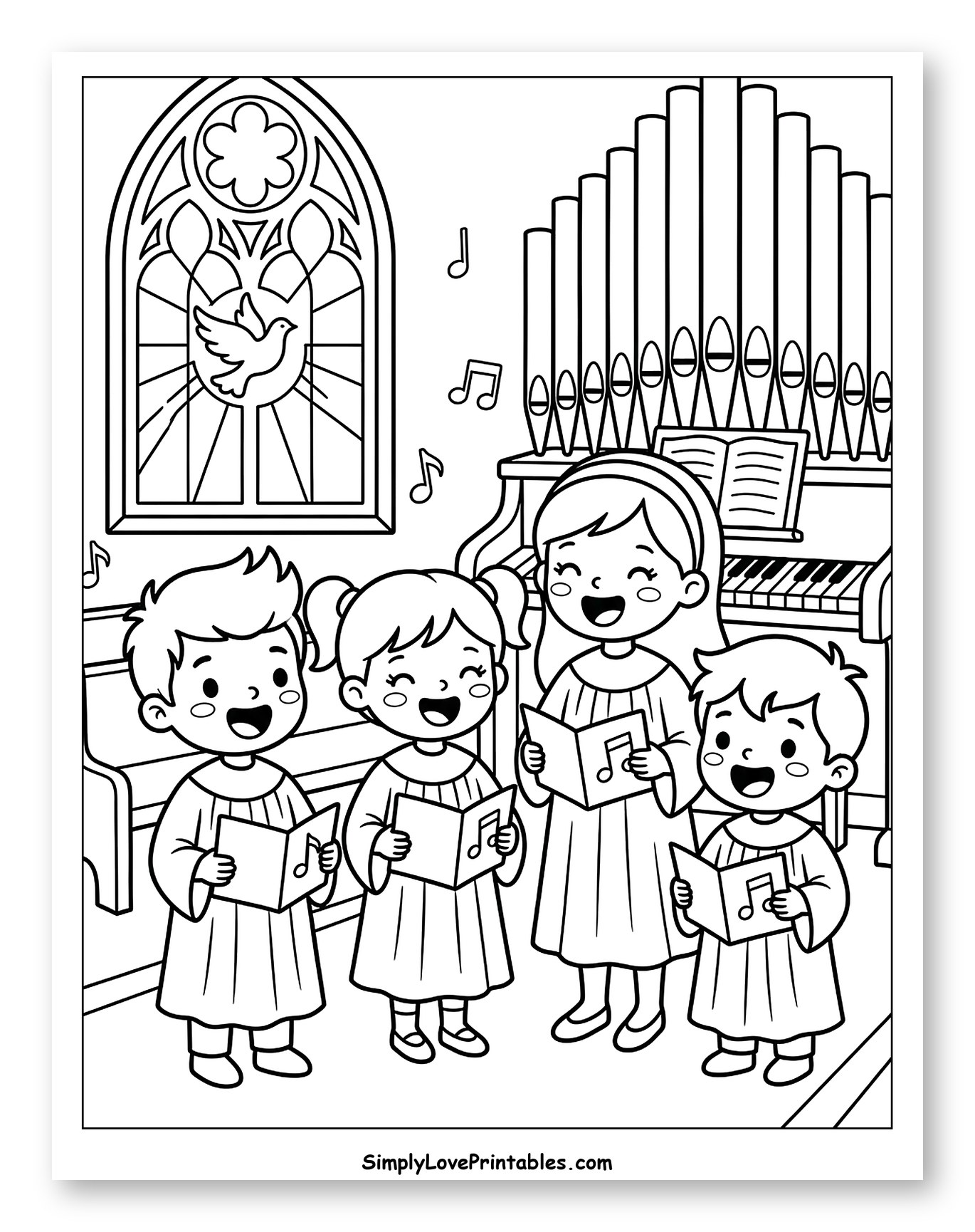 Children's Choir Singing in Church to Color for Kids