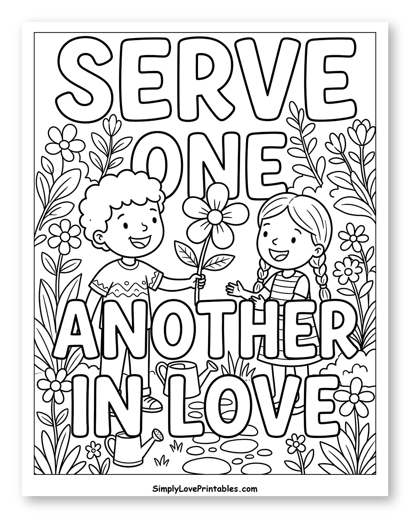Children Sharing a Flower with Love Verse