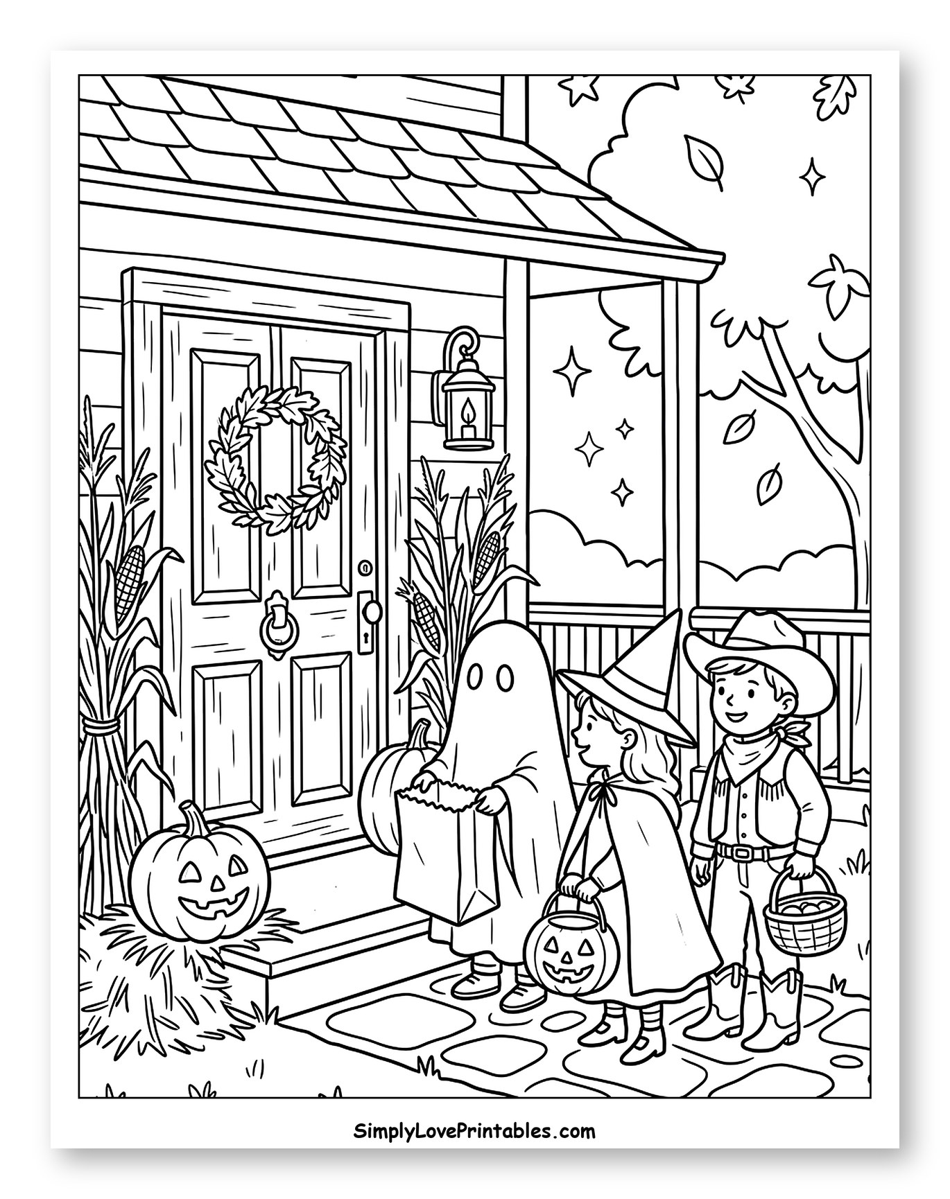 Children Trick-or-Treating at Halloween House