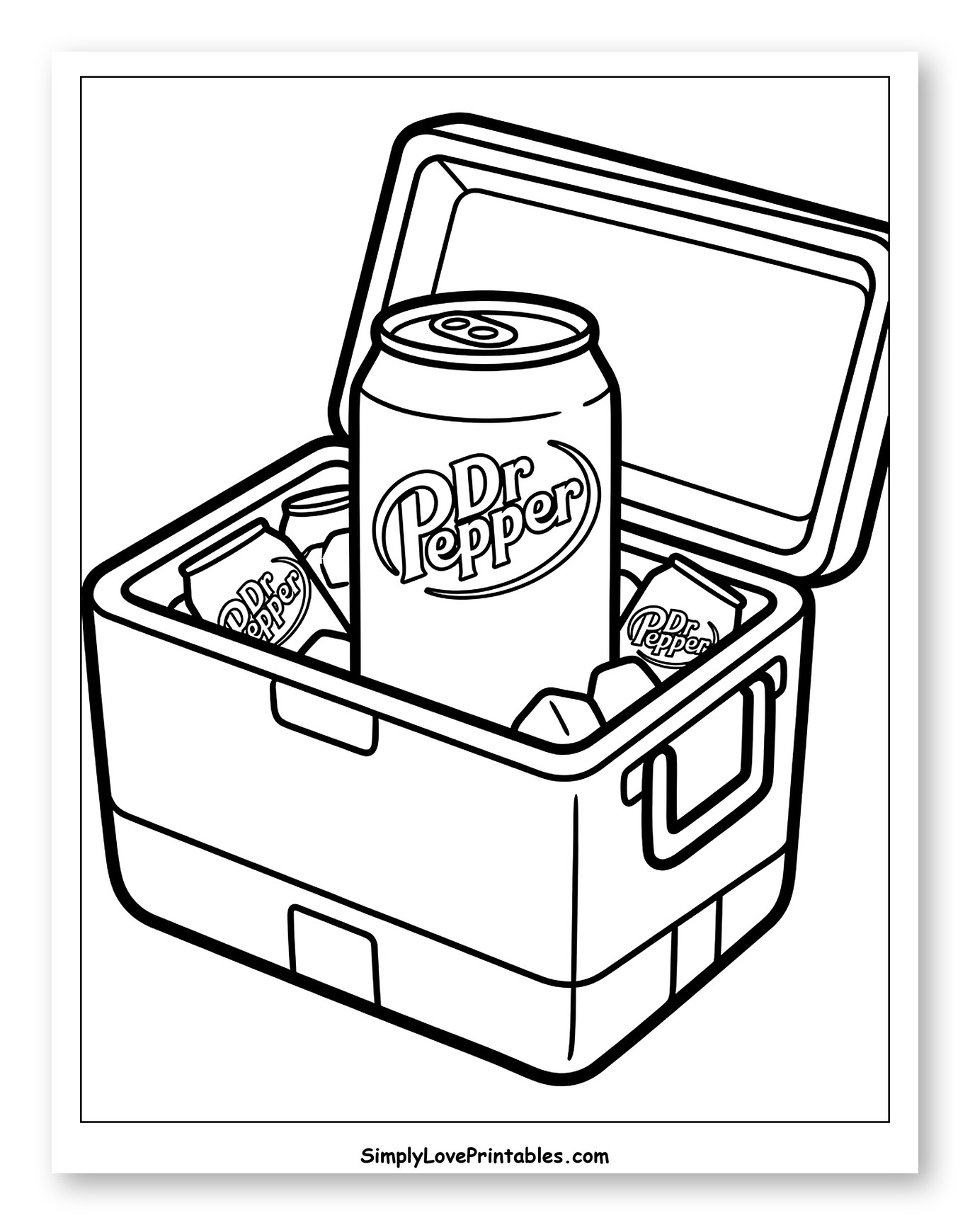 Chilled Dr Pepper Cans in a Cooler with Ice Coloring Sheet for Toddlers