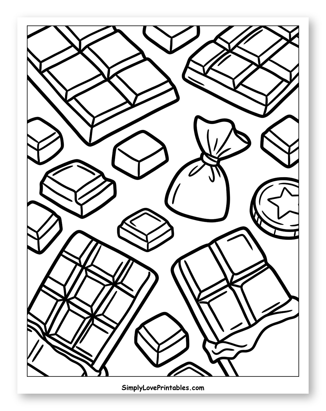 Chocolate Bars and Assorted Candies Coloring Sheet for Toddlers